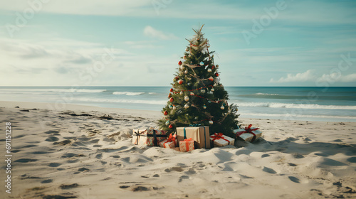 Beachy Traditions: Wonderful Tropical Christmas Tree with Presents 