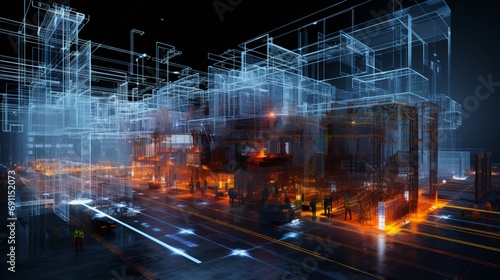 An AI-generated visualization of an AI-powered construction site, highlighting the precision and efficiency AI brings to the building process. © Hanzala