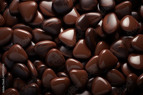 Chocolate hearts of various types and colors in a  top view, room for copy, Valentine-themed, horizontal format of photorealistic illustration in JPG. Generative ai photo