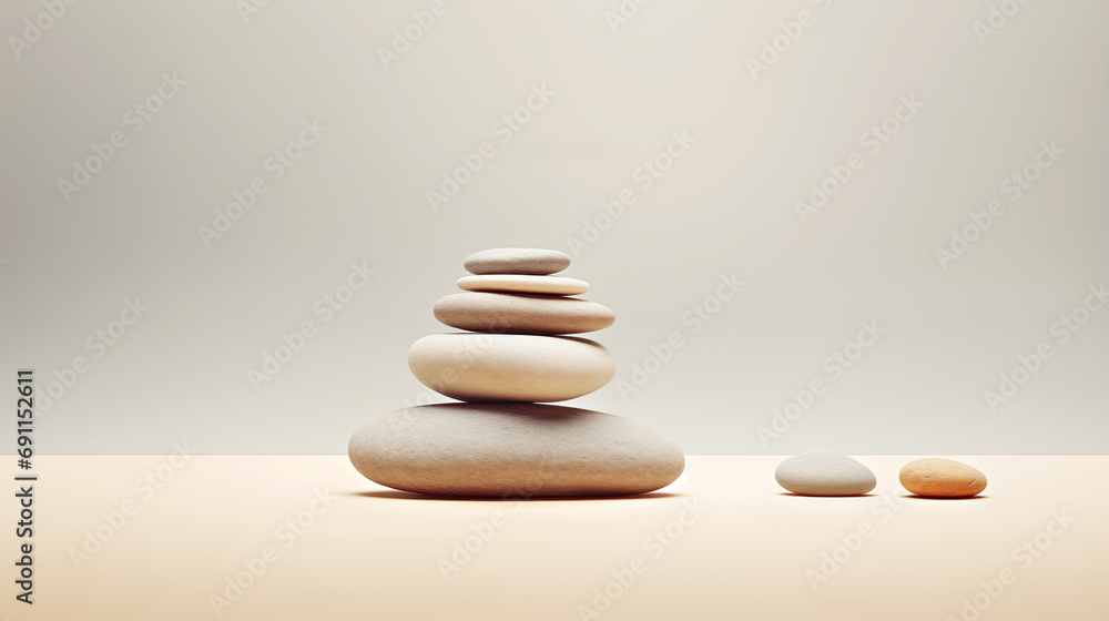 Meditation and spa background with pebble stones on beige background 