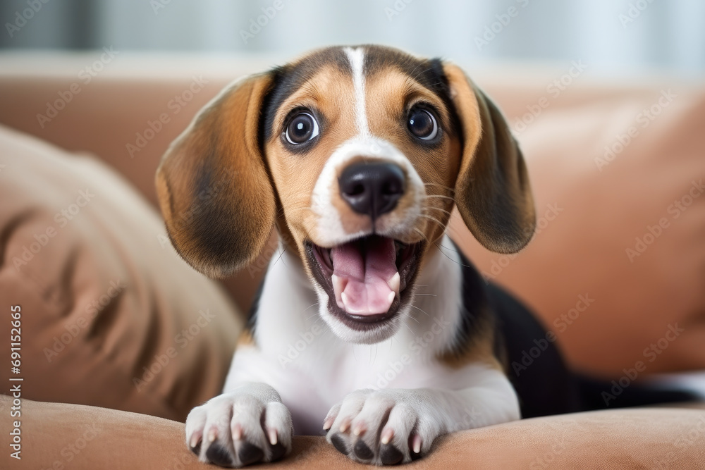 Funny Beagle with surprised eyes and opened mouth, humor meme.
Funny Beagle with surprised eyes and opened mouth, humor meme.