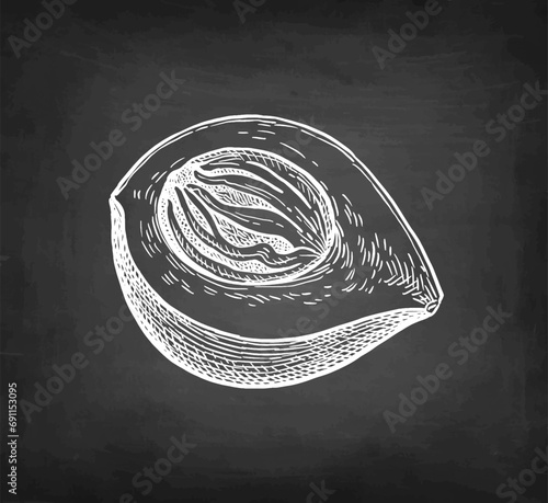 Nutmeg fruit chalk sketch.