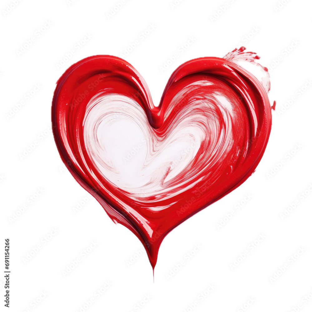a red heart created with lipstick/paint. top view, in an isolated and transparent PNG in a Love/Valentine-themed, photorealistic illustration. Generative ai