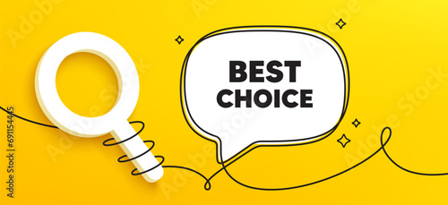 Best choice tag. Continuous line chat banner. Special offer Sale sign. Advertising Discounts symbol. Best choice speech bubble message. Wrapped 3d search icon. Vector