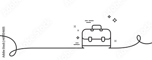 Business case line icon. Continuous one line with curl. Portfolio symbol. Diplomat sign. Portfolio single outline ribbon. Loop curve pattern. Vector