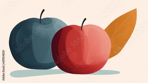 Apple fruits naive art style illustrations on beige background