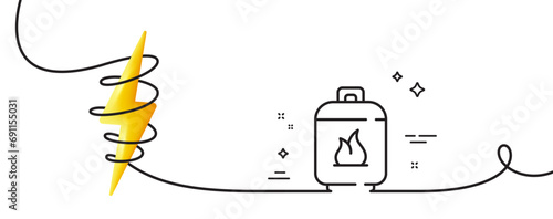 Gas cylinder line icon. Continuous one line with curl. LPG fuel container sign. Liquefied petroleum gas bottle symbol. Gas cylinder single outline ribbon. Loop curve with energy. Vector