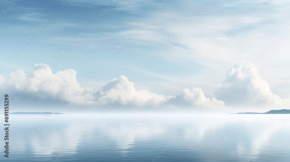  a large body of water with a bunch of clouds in the sky above it and a small island in the middle of the water with a few islands in the distance.