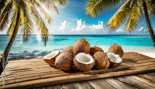 Wallpaper Mural Many coconuts against the background of the ocean Torontodigital.ca