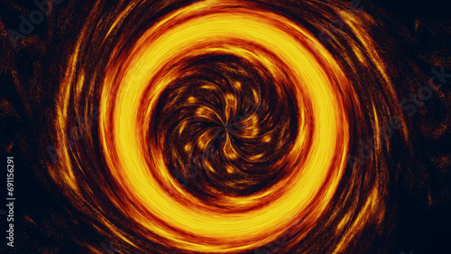 Fire swirl. Burning vortex. Glitter orange red golden sparks flame round whirl spinning on dark black abstract illustration background. photo