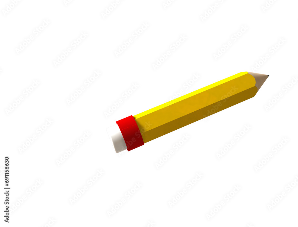 yellow cartoon 3d rendered pencil with eraser , student pencil yellow cartoon 3d rendered pencil with eraser , student pencil