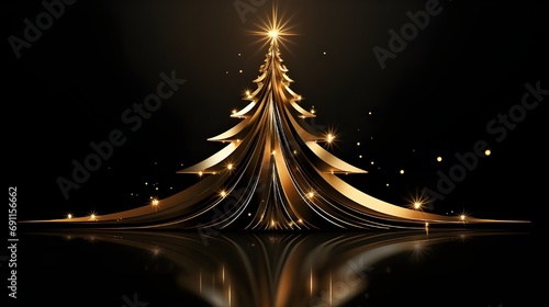 Christmas festive abstract background - Golden Christmas tree with sparkls at the black background.