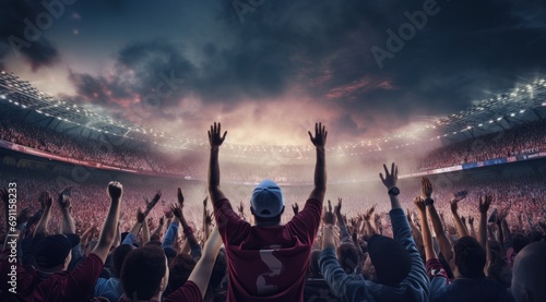 soccer and football fans raising their hands