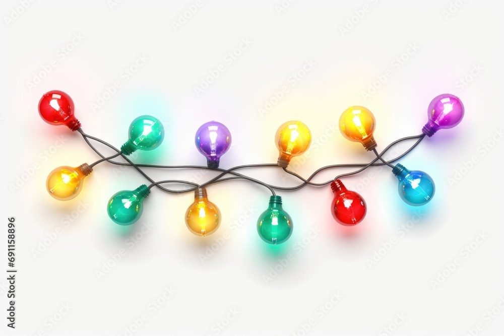 Obraz premium A string of multicolored Christmas lights on a white surface. Perfect for adding a festive touch to any holiday-themed project