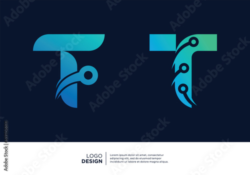 Letter T logo design collection. Abstract symbol for digital technology.