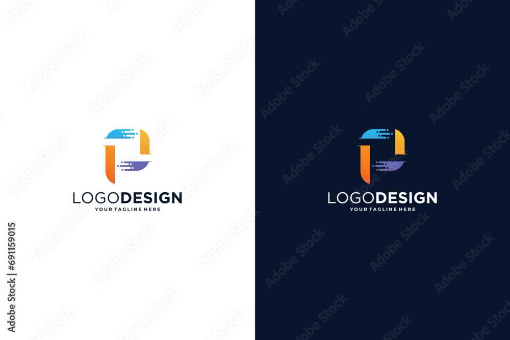 Letter P logo design for digital technology symbol. - obrazy, fototapety, plakaty 