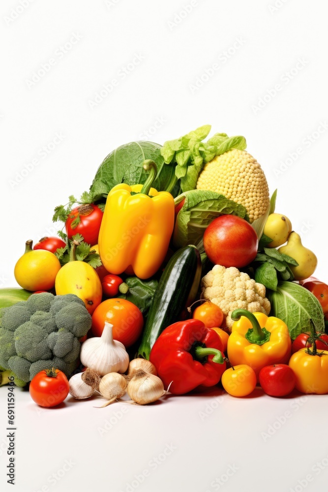 A vibrant assortment of various fruits and vegetables displayed on a clean white surface. Perfect for healthy eating, recipe websites, and nutrition-related content
