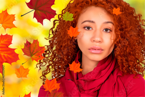 Portrait of a woman with autumn colours. Generative AI