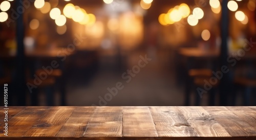 view from table in barrestaurant, restaurant on wood table in the background photo