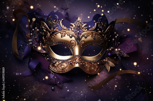 vintage carnival poster with mask and golden stars © olegganko