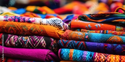 A stack of vibrant and diverse knitted fabrics. Perfect for adding a pop of color and texture to any project or design