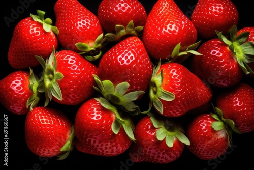 A close-up view of a bunch of juicy and ripe strawberries. Perfect for food blogs, healthy eating articles, and summer-themed designs