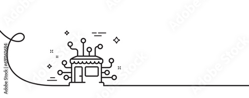 Distribution network line icon. Continuous one line with curl. Market store sign. Marketplace warehouse symbol. Distribution single outline ribbon. Loop curve pattern. Vector