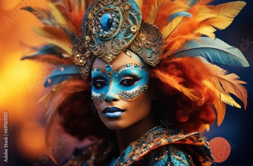 woman in colorful costume of carnival