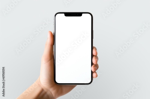woman holding handphone with a white screen