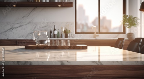 kitchen with a wooden counter and marble