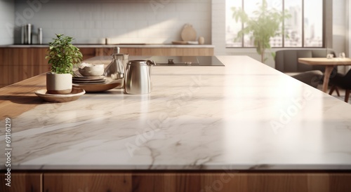kitchen with a wooden counter and marble