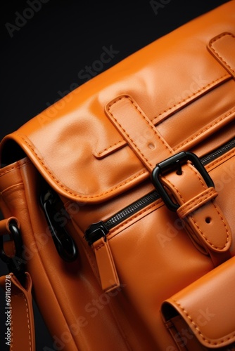 A detailed view of a brown leather bag. Can be used to showcase fashion accessories or as a visual representation of style and elegance.