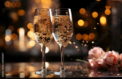 two glasses of champagne of the table