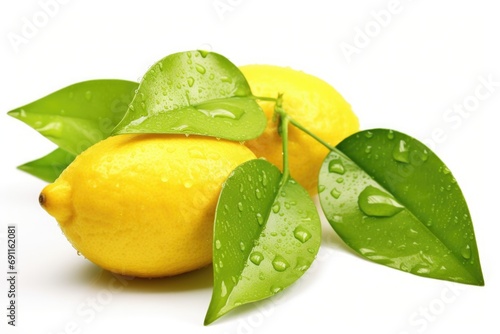 Two lemons with water droplets and leaves. Perfect for refreshing and citrus-themed designs