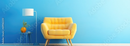 a blue chair in a blue room
