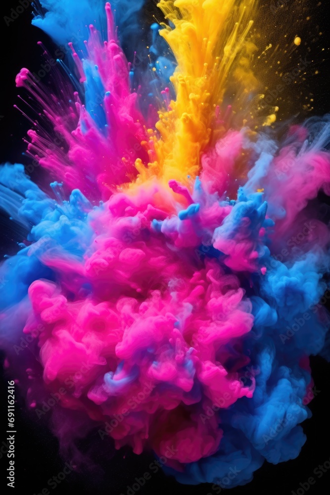 Fototapeta premium Colorful smoke cloud captured against a black background. Versatile image suitable for various creative projects
