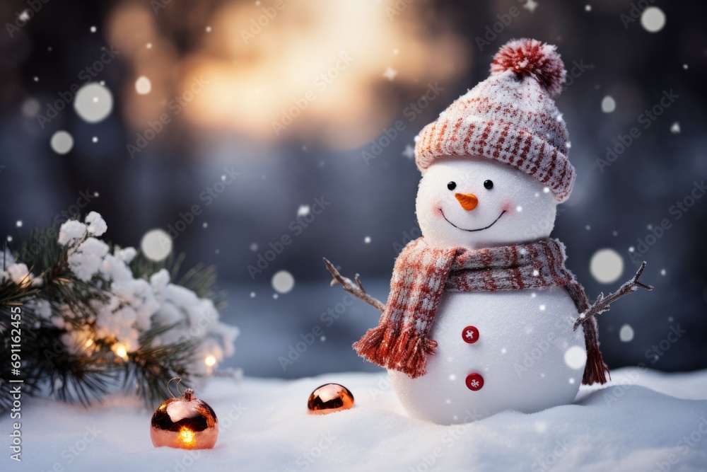 Cute snowman with matching cap and scarf