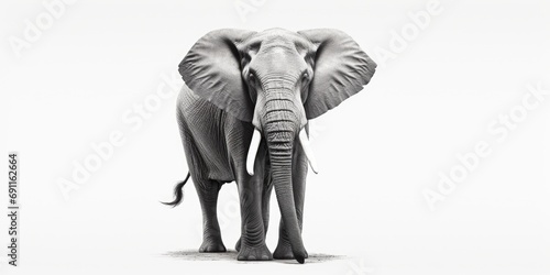 A black and white photo of an elephant. Suitable for various applications