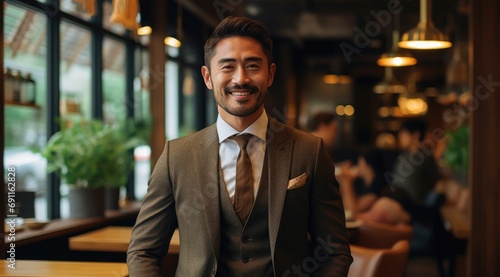 a businessman in a restaurant posing