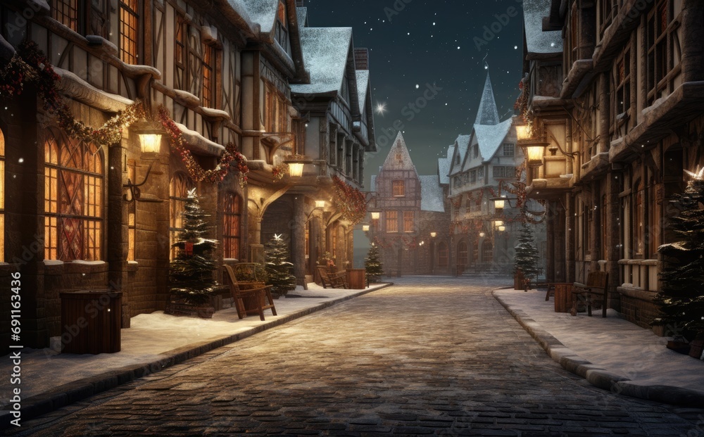 a christmas lane street in an old town,