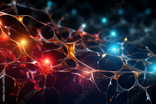 Neuron cells with glowing connections on abstract background