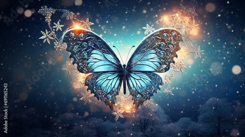 whimsical butterfly made of delicate christmas decoration  photo