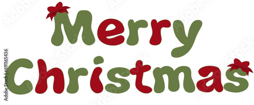 Merry Christmas written in white bold style, whit  Red bow on the M and S. Christmas decoration vector graphics Christmas holidays	