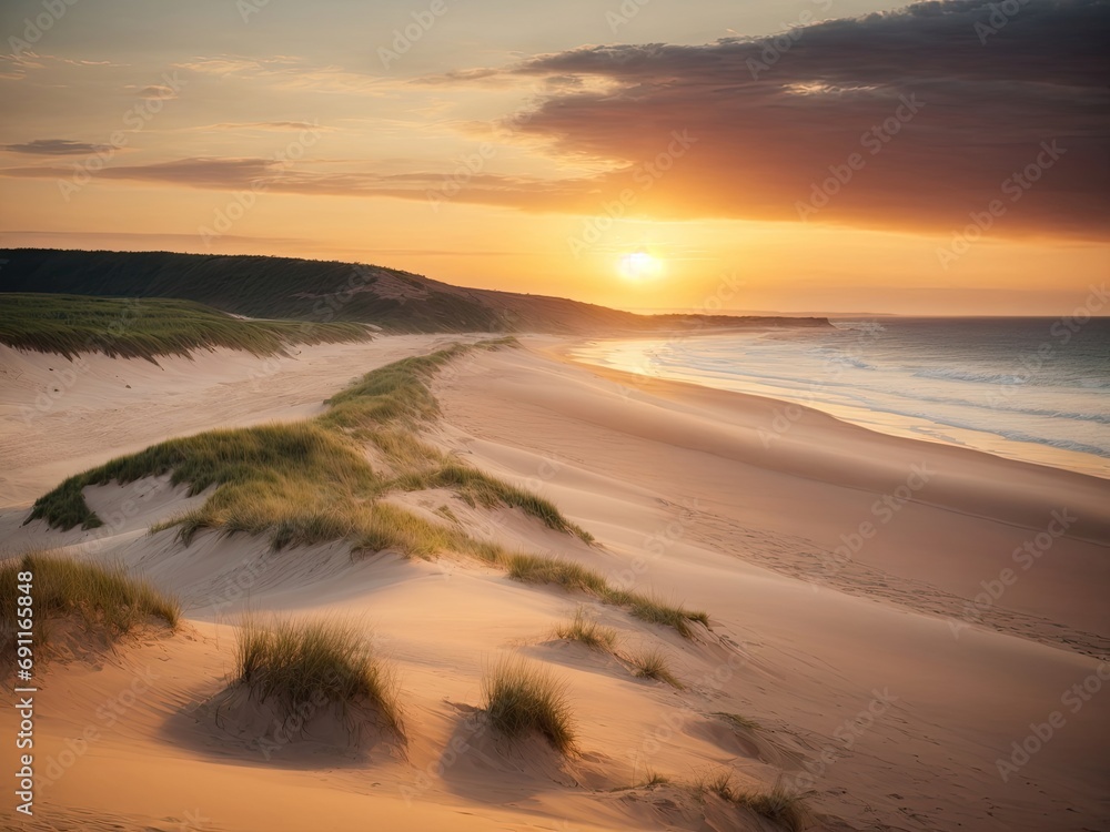 Obraz premium Dune beach panorama at sunset