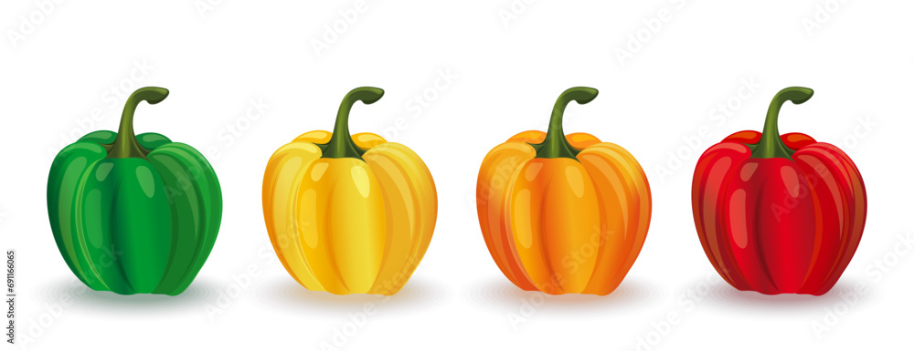 Sweet peppers of different colors isolated on white Sweet peppers of different colors isolated on white