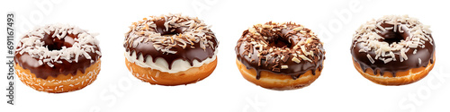 Chocolate Donut with Coconut  Hyperrealistic Highly Detailed Isolated On Transparent Background Png File