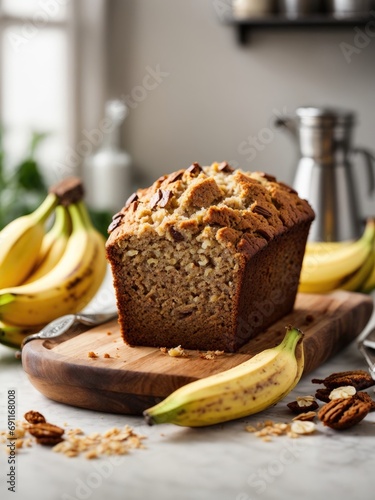 Fresh banana bread on white background