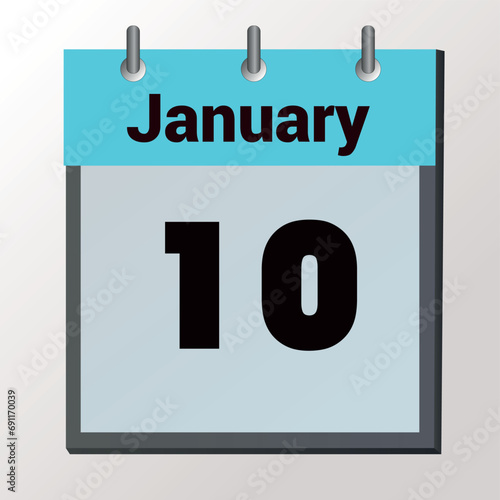 vector calendar page with date January 10, light colors
