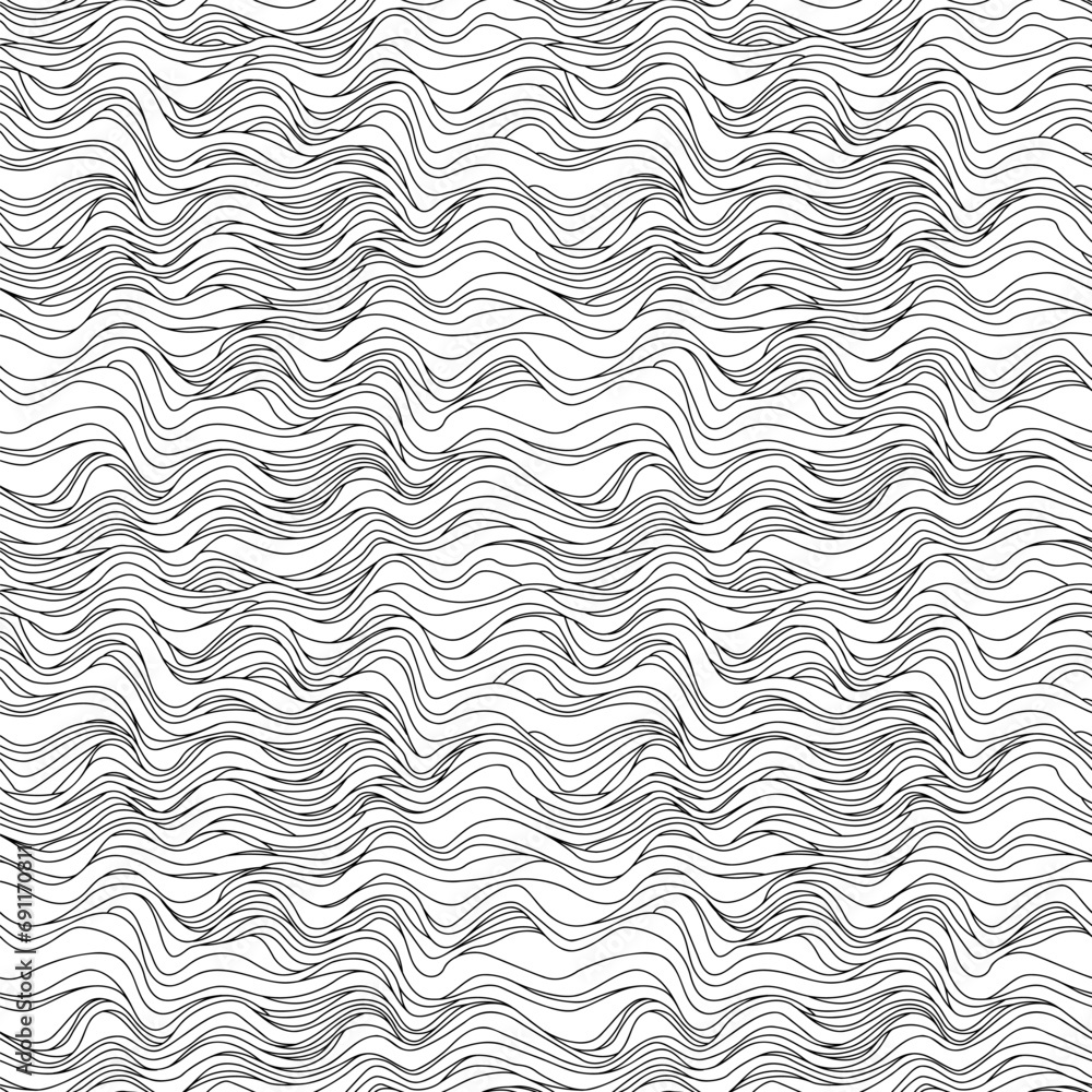 Seamless pattern with waves - hand drawn black and white vector illustration. Seamless pattern with waves - hand drawn black and white vector illustration.