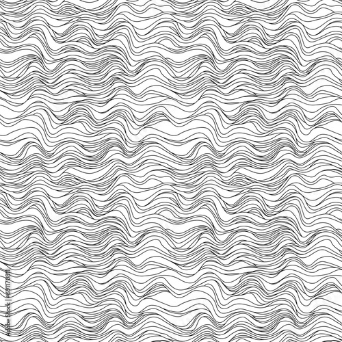 Seamless pattern with waves - hand drawn black and white vector illustration.